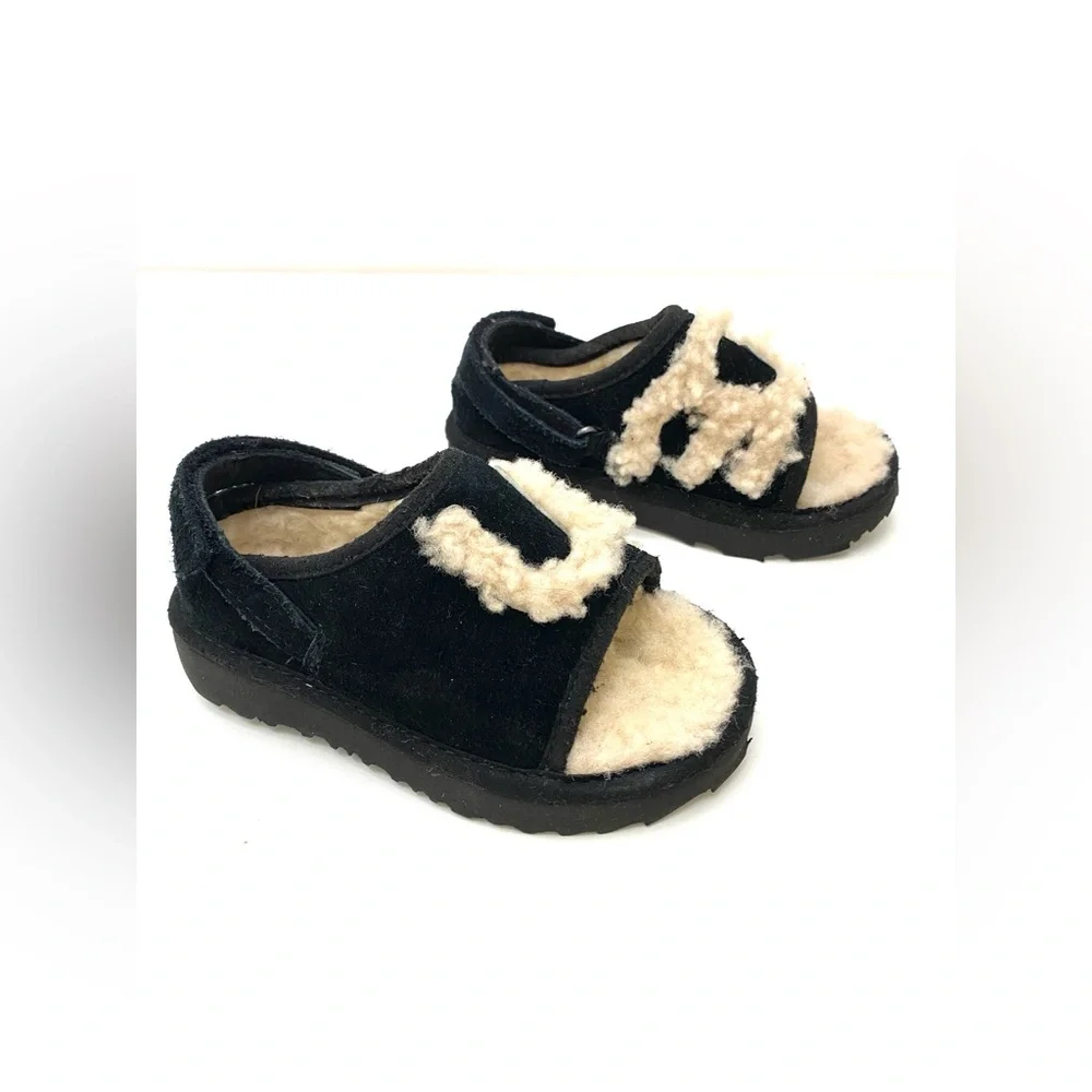UGG Australia Toddler Black/Tan Fluff Yeah Open Toe Slide